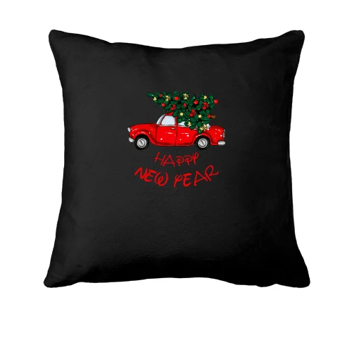 Подушка, Черный, Happy Ney Year red car