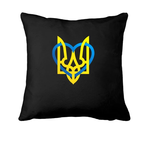 Подушка, Черный, герб Украины с сердцем
