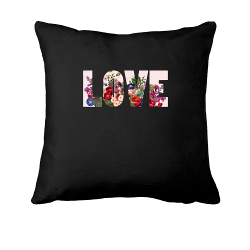 Подушка, Черный, с надписью "Love" из цветов (2)