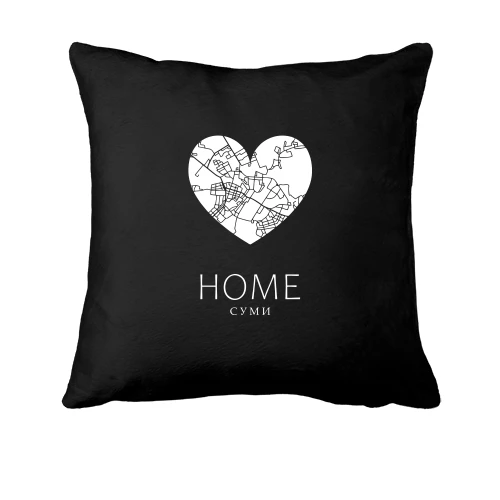 Подушка, Черный, с сердцем "Home Луганск"