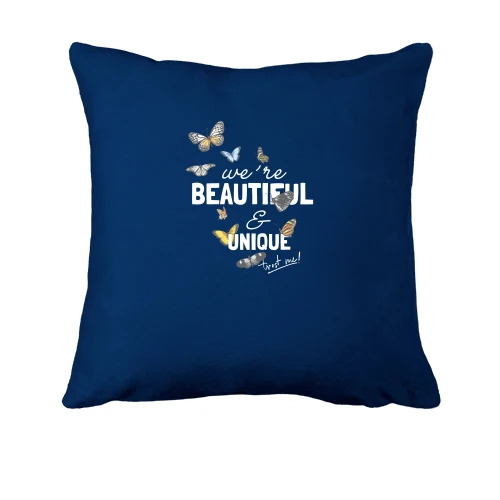 Подушка, Синий, с бабочками "Beautiful"