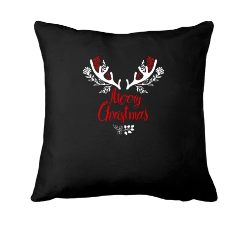 Подушка, Черный, с рогами "Merry Christmas"