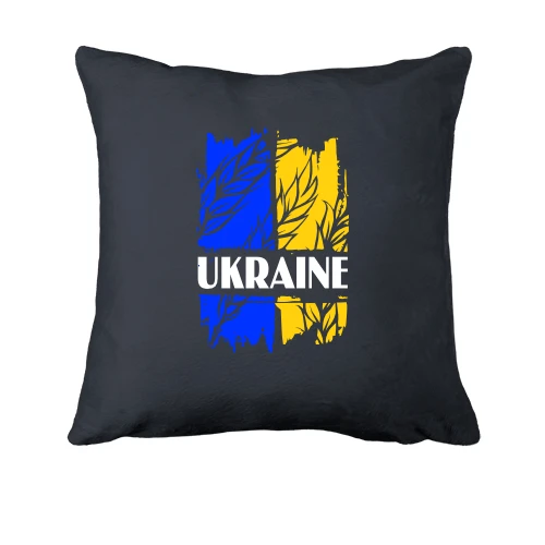 Подушка, Серый, с надписью "Ukraine" на фоне флага