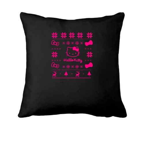 Подушка, Черный, с новогодним принтом "Hello Kitty"