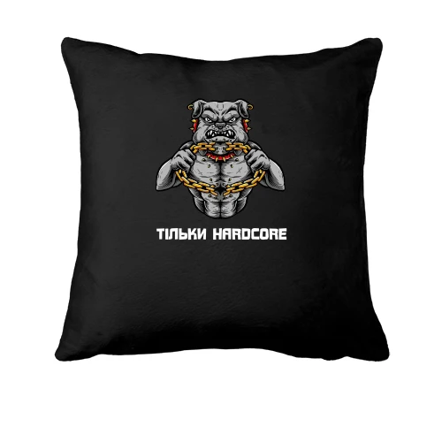 Подушка, Черный, с яростным псом "Только hardcore"