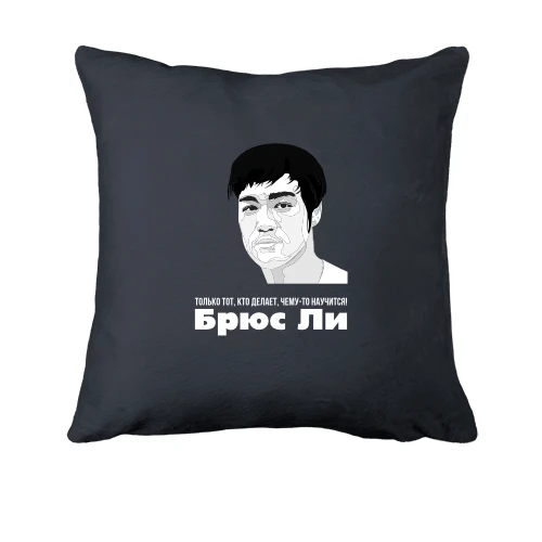 Подушка, Серый, с Брюсом Ли "Только тот, кто делает, чему-то научится"