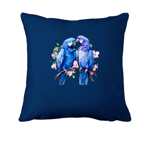 Подушка, Синій, з синіми папугами