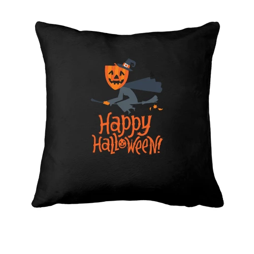 Подушка, Черный, Ведьма на метле - Happy Halloween