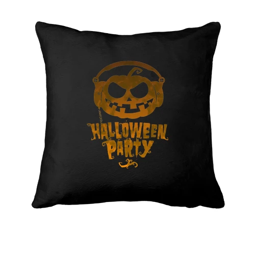 Подушка, Черный, Halloween Party с тыквой в наушниках