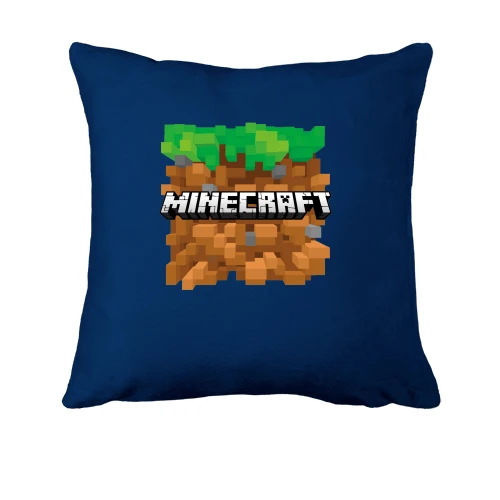 Подушка, Синий, с блоком земли и логотипом Minecraft
