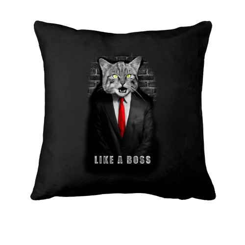 Подушка, Черный, с котом в пиджаке "Like a Boss"
