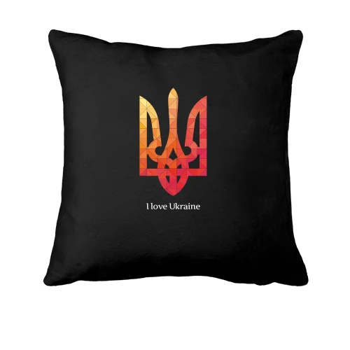 Подушка, Чорний, I love Ukraine з червоним гербом