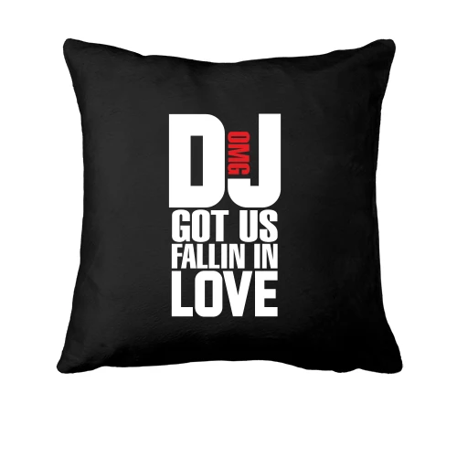 Подушка, Черный, с надписью DJ got us fallin in love