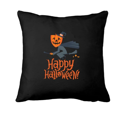 Подушка, Черный, Halloween с ведьмой на метле