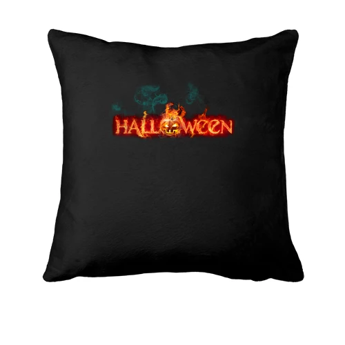 Подушка, Черный, с огненной надписью Halloween
