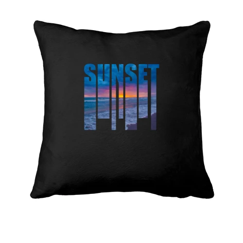Подушка, Черный, SUNSET с закатом внутри букв