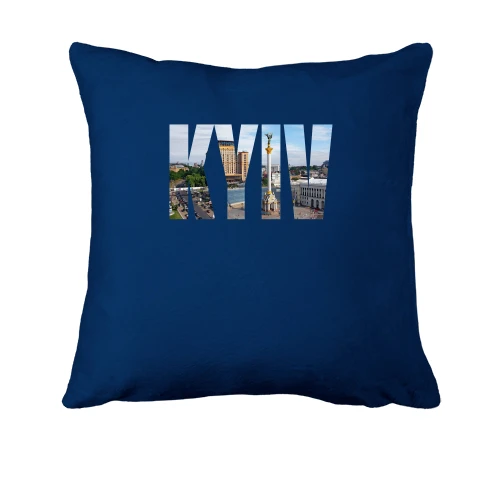 Подушка, Синий, с надписью «KYIV» и панорамой Майдана