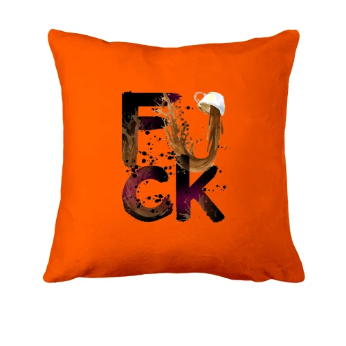 Подушка, Оранжевый, с кофе "fuck"