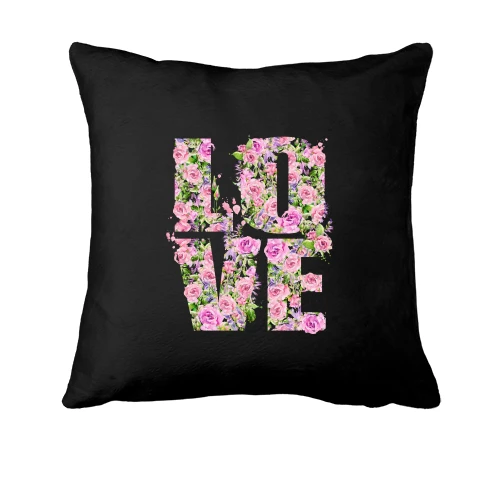 Подушка, Черный, с надписью из роз "love"