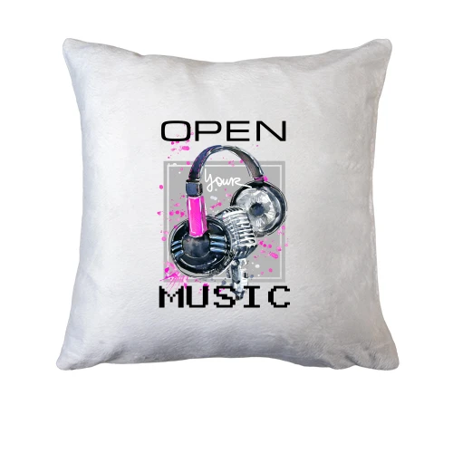 Подушка с розовым принтом «Open your music»