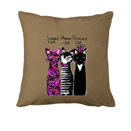 Подушка, Коричневий, з трьома котами "sweet, princess, meow" (1)