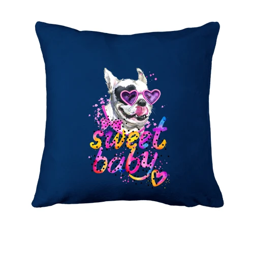 Подушка, Синий, с Бульдогом в очках "sweet baby"