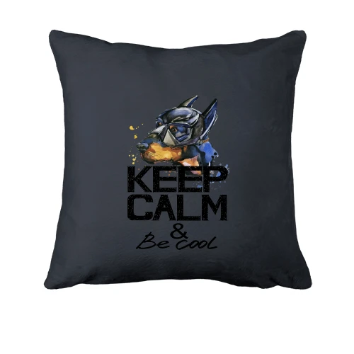 Подушка, Серый, с доберманом "ceep calm & be cool"