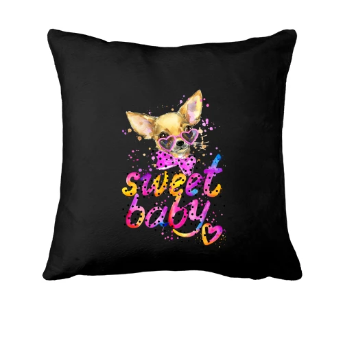 Подушка з акварельним чихуахуа в рожевих окулярах та написом «sweet baby»