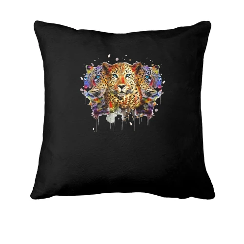 Подушка, Черный, с огненными леопардами
