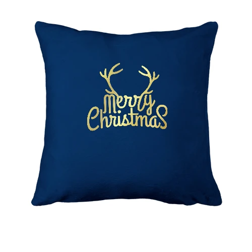 Подушка, Синий, с рогами "Merry Christmas!"