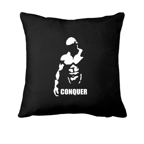 Подушка, Чорний, із силуетом атлета і написом «Conquer»