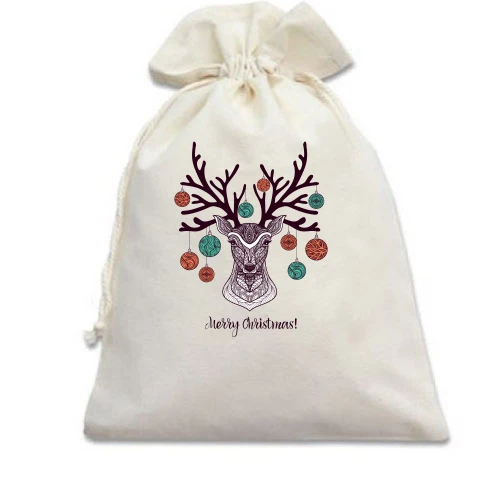 Подарунковий мішечок, Білий, Merry Christmas Deer