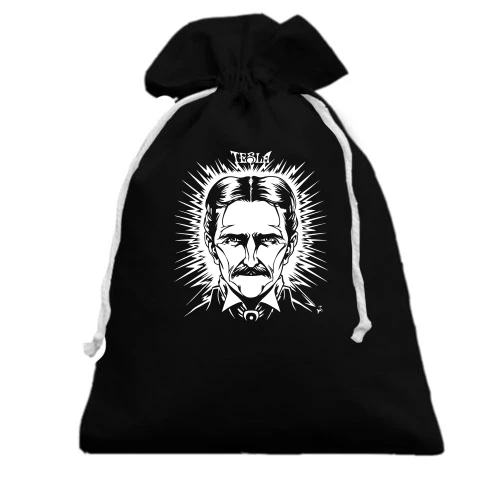 Подарочный мешочек, Черный, Никола Тесла (face)