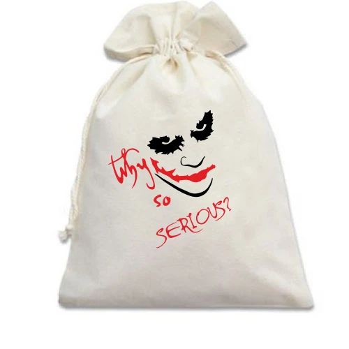 Подарунковий мішечок, білий, з обличчям Джокера «Why so serious?»