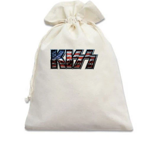 Подарочный мешочек, Голубой, KISS на американском флаге