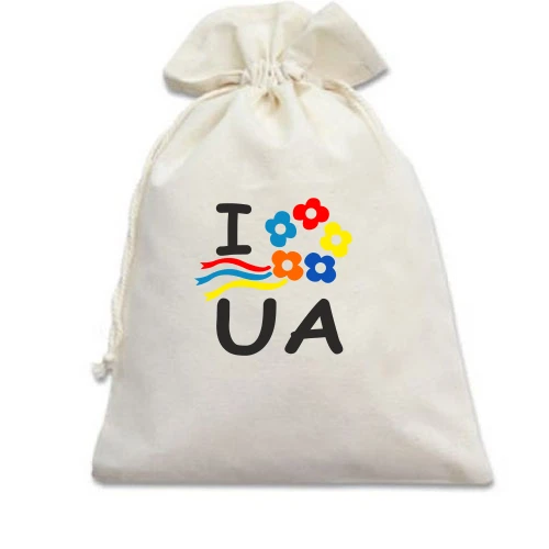 Подарунковий мішечок, Блакитний, I love Ukraine з вінком