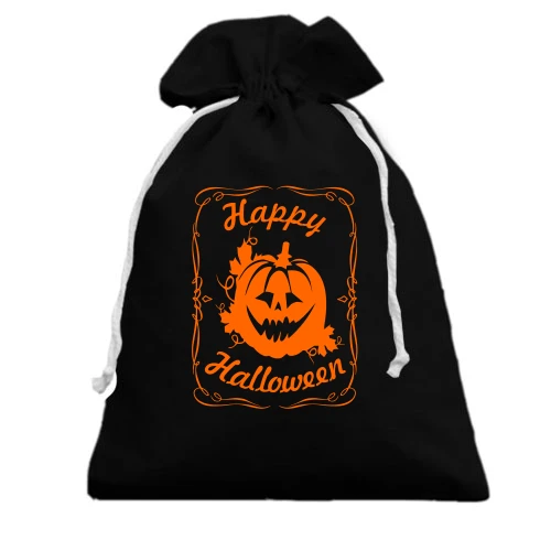 Подарочный мешочек с тыквой Джека и надписью «Happy Halloween» в стиле Jack Daniel's
