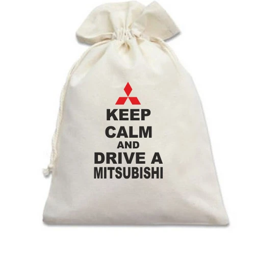 Подарочный мешочек, белый, Keep calm and drive a Mitsubishi