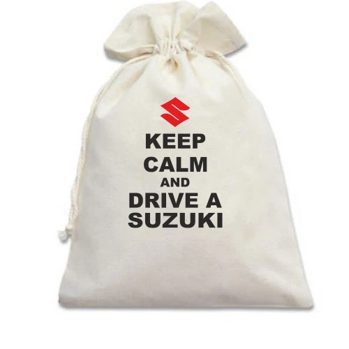 Подарочный мешочек, белый, Keep calm and drive a SUZUKI
