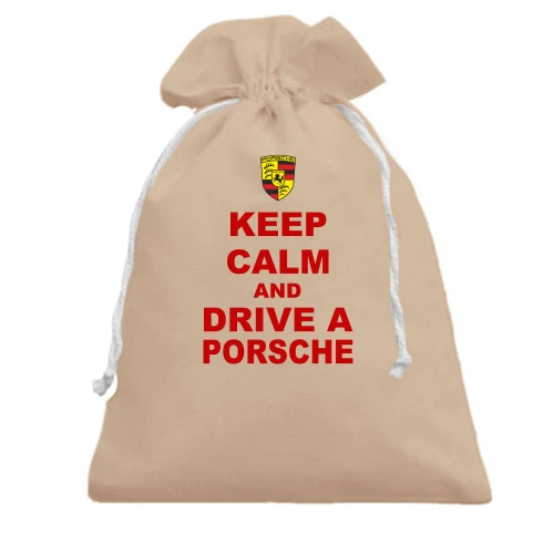 Подарочный мешочек, белый, Keep calm and drive a Porsche