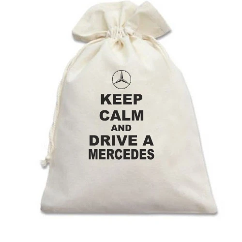 Подарочный мешочек, белый, Keep calm and drive a Mercedes