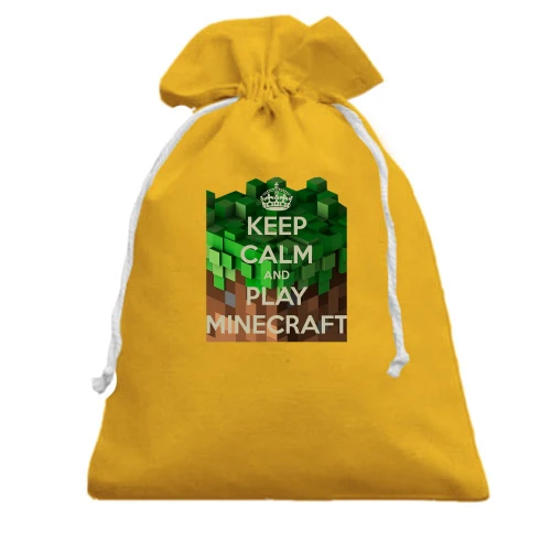 Подарочный мешочек, Желтый, с надписью "Keep calm and play Minecraft"