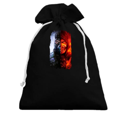 Подарочный мешочек, Черный, с Sub Zero и Скорпионом из Mortal Kombat