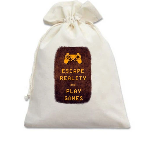 Подарочный мешочек, Голубой, с надписью "Escape reality and play games"