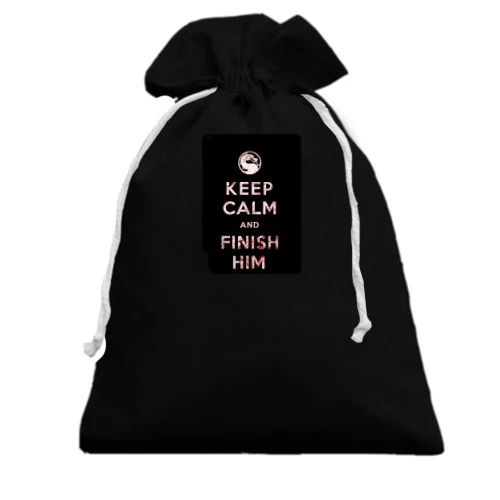 Подарочный мешочек, Черный, с надписью "Keep calm and finish him" Mortal Kombat