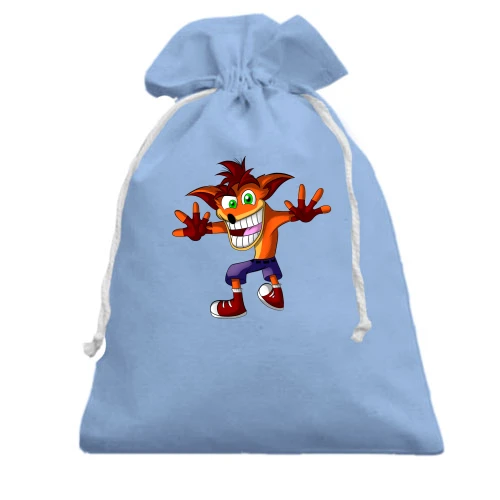 Подарочный мешочек, Голубой, с иллюстрированным Crash Bandicoot
