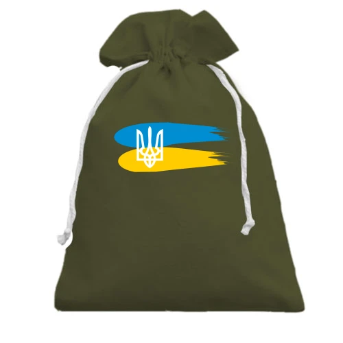 Подарочный мешочек, хаки, с гербом Украины и красками