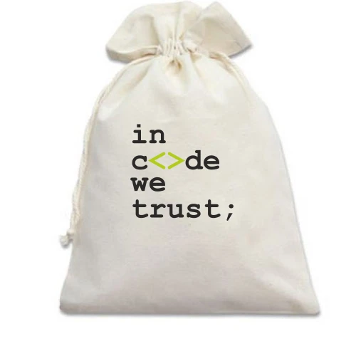Подарочный мешочек, белый, In code we trust