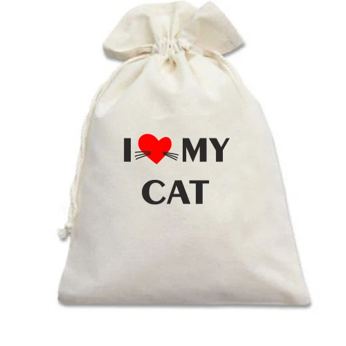 Подарочный мешочек, белый, I love my cat
