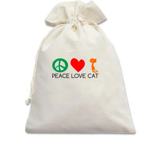 Подарочный мешочек, Белый, peace love cats